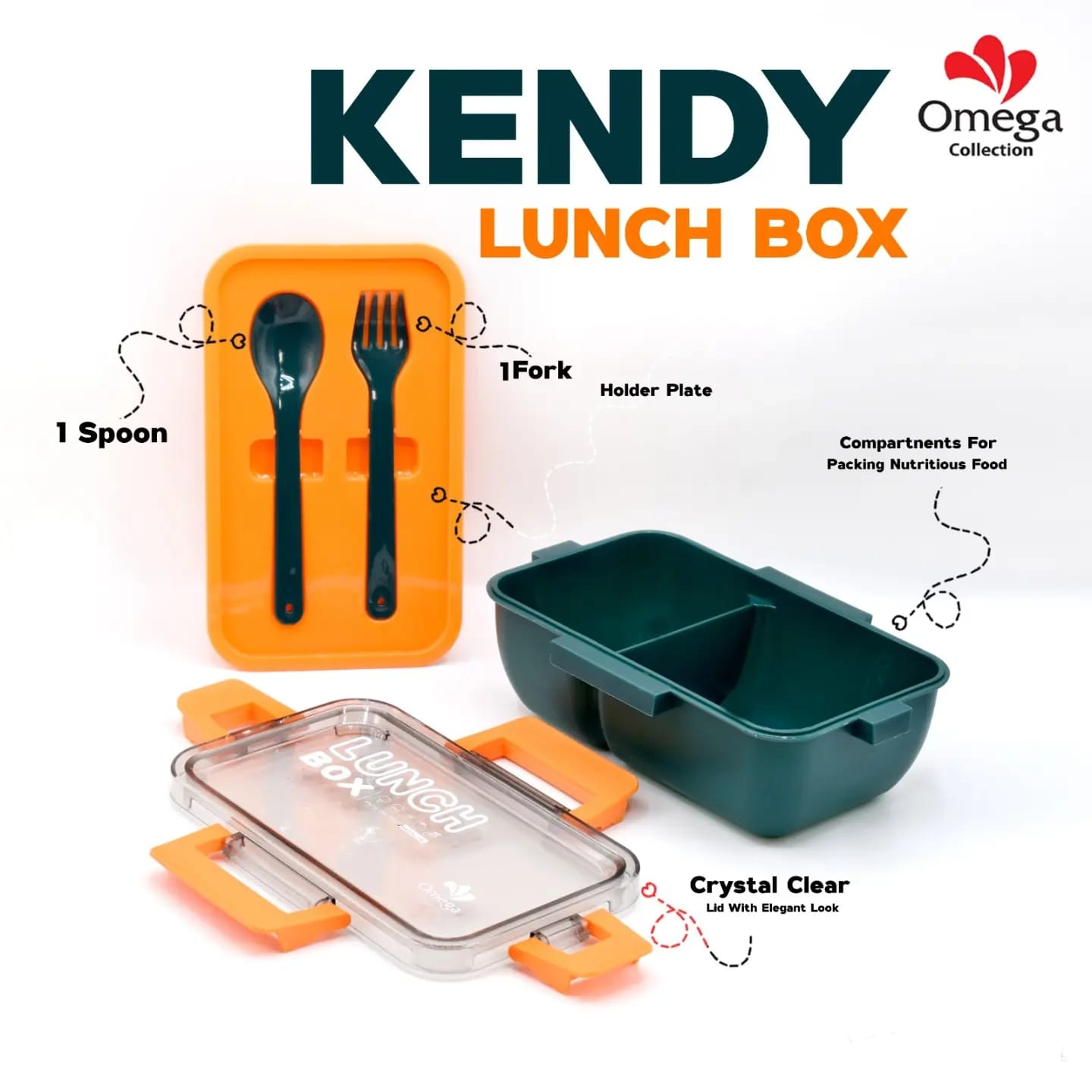 Kendy Lunch Box for School Kids with Spoon and Fork 850ML