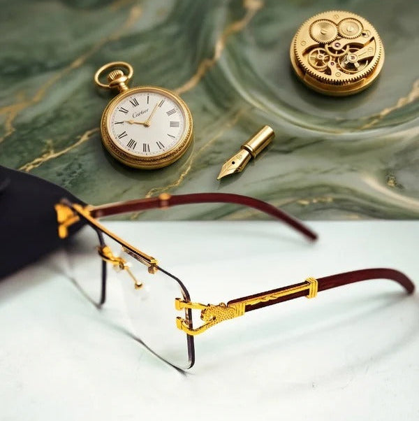 Gold and Black Rimless Photochromic Luxury Glasses