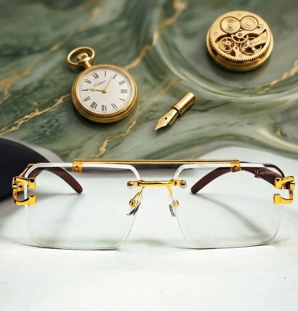 Gold and Black Rimless Photochromic Luxury Glasses